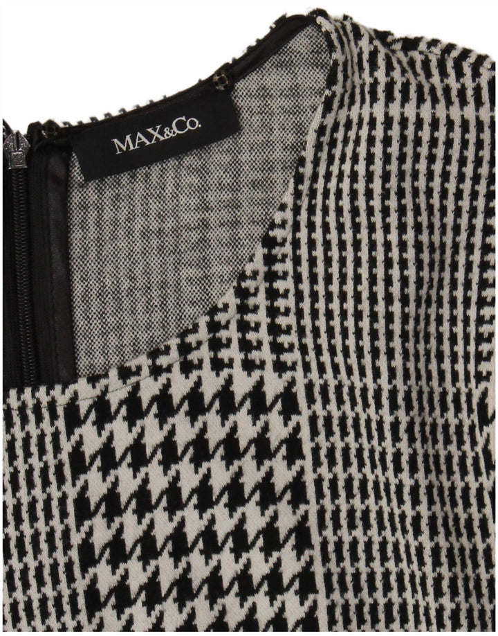 Max & Co. Robe trapèze à manches 3/4 pour femme UK 12 motif pied-de-poule noir moyen