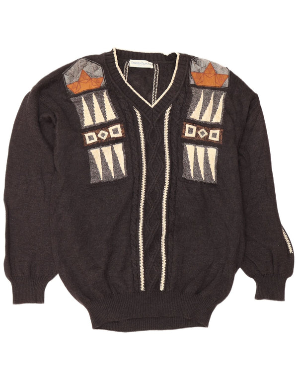 UMBERTO BILANCIONI Pull Col V Homme 2XL Gris Géométrique Laine