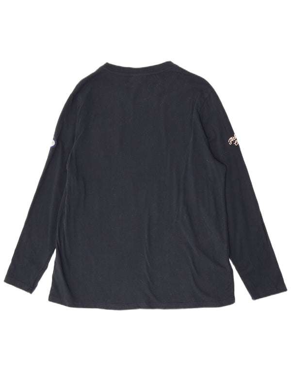 Superdry Haut graphique à manches longues pour femme UK 16 Large Bleu marine Coton