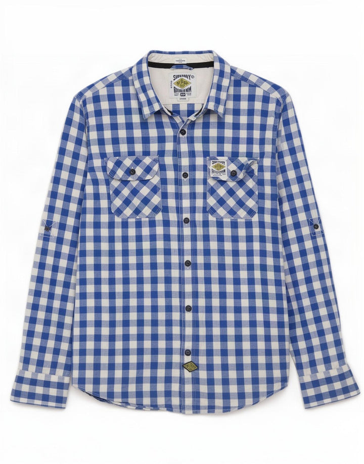 Superdry Chemise Homme Large Bleu Vichy Coton