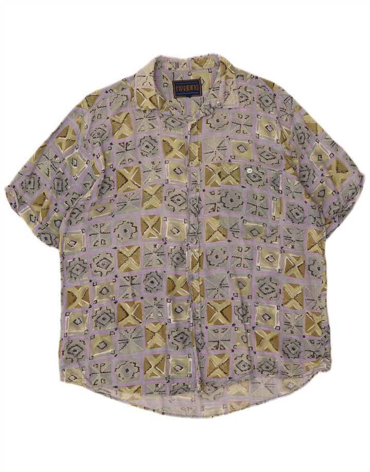 VINTAGE Chemise Manches Courtes Homme XL Viscose Géométrique Multicolore