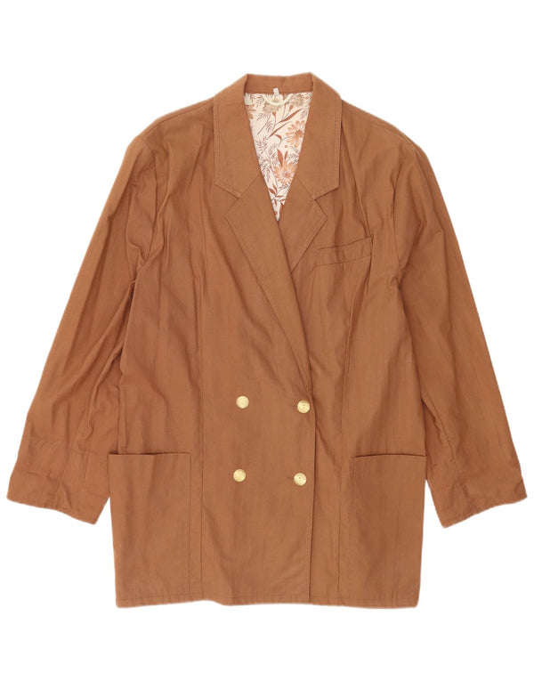 vintage Femme Double Breasted Blazer Veste UK 18 XL Coton Marron