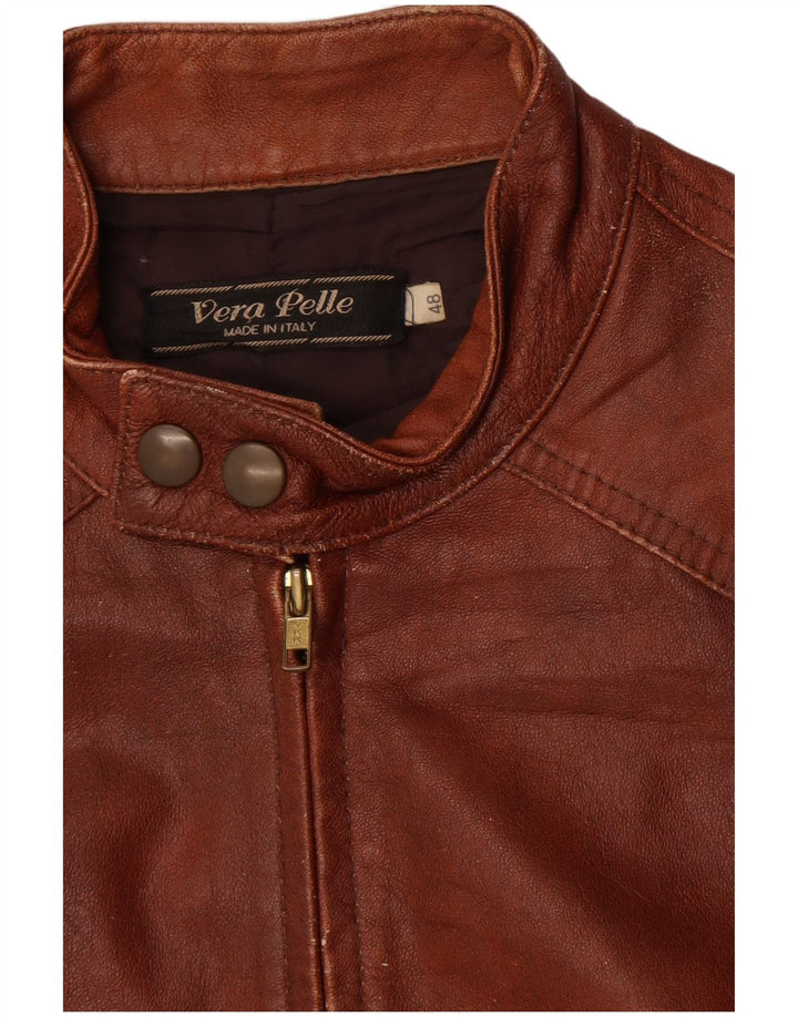 Veste en cuir crop femme vintage IT 48 XL Cuir Marron