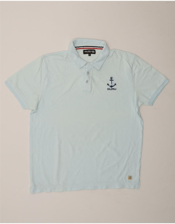 GURU Mens Graphic Polo Shirt XL Blue Cotton Vintage Guru and Second-Hand Guru from Messina Hembry 