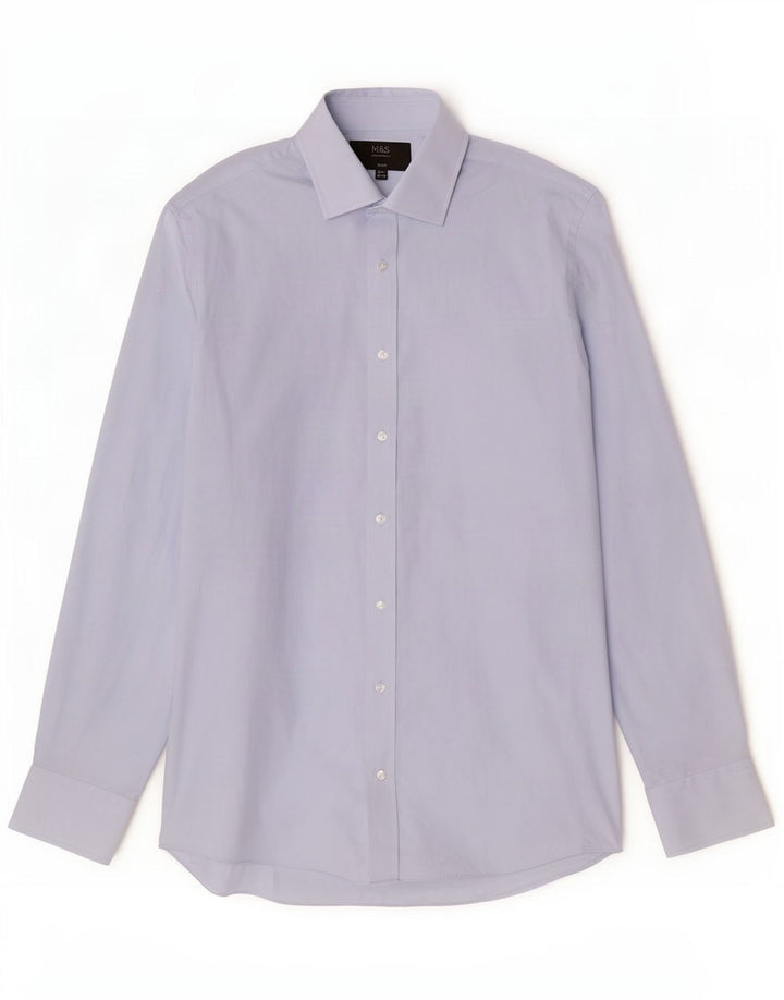 Marks & Spencer Chemise Slim Homme UK 39/40 15 1/2 Bleu Moyen Polyester