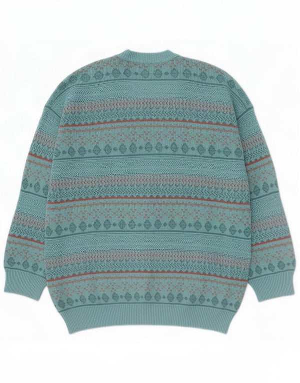 Vintage Mens Cardigan Sweater Large Bleu Géométrique