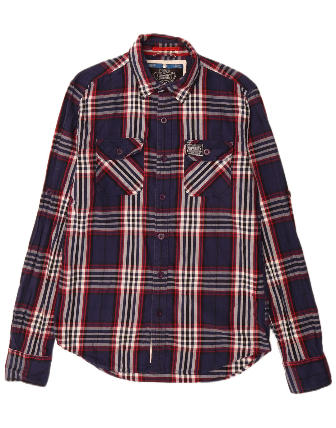 Superdry Chemise en flanelle pour homme en coton à carreaux bleu marine Large