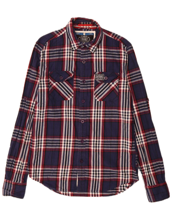 Superdry Chemise en flanelle pour homme en coton à carreaux bleu marine Large