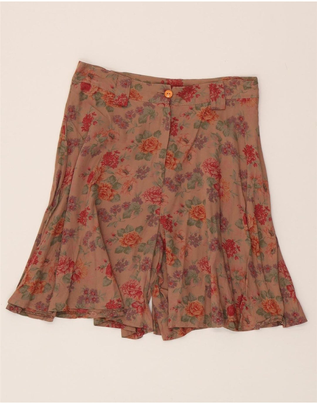 VINTAGE Short décontracté taille haute à jambes larges pour femme Moyen W28 Marron Floral