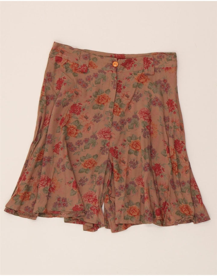 VINTAGE Short décontracté taille haute à jambes larges pour femme Moyen W28 Marron Floral