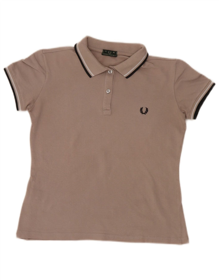 Fred Perry Polo Femme UK 12 Coton Gris Moyen