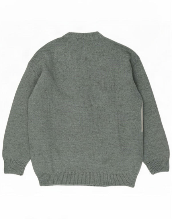 Vintage Pull col V pour homme Large Vert Colourblock