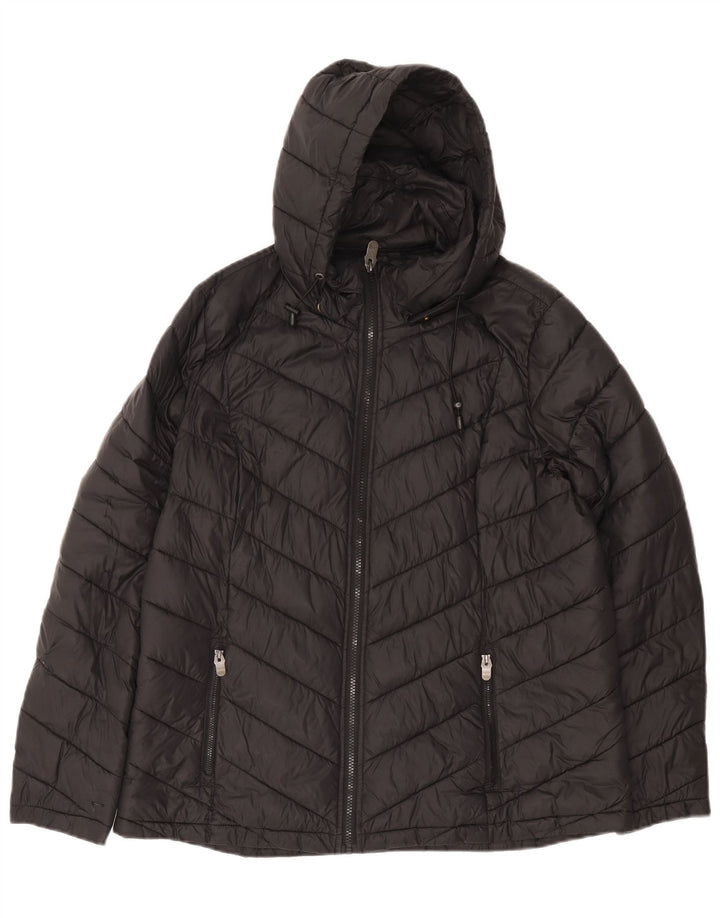 Fat Face Veste matelassée à capuche pour femme UK 16 Large Noir Nylon