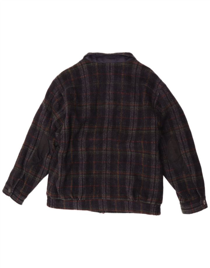 vintage Mens Bomber Jacket UK 36 Petit Bleu Marine Check New Wool