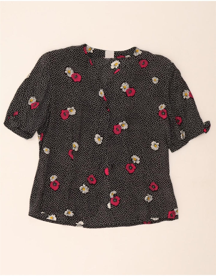 PRIMAVERA FIRENZE Womens Oversized Shirt Blouse UK 14 Medium Black Floral Vintage Primavera Firenze and Second-Hand Primavera Firenze from Messina Hembry 