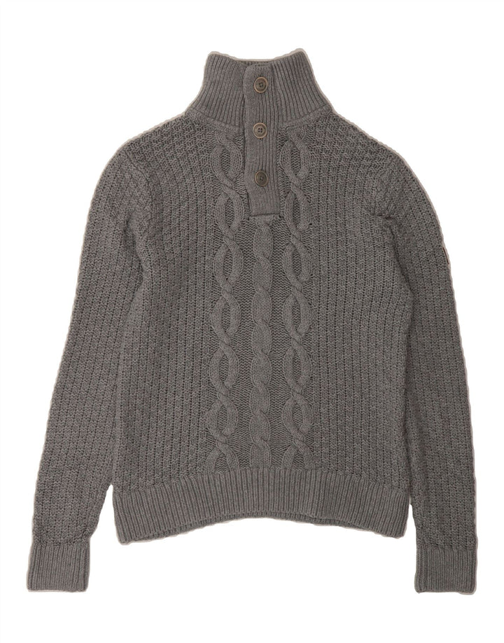 TOMMY HILFIGER Mens Button Neck Jumper Sweater Small Grey Cotton Vintage Tommy Hilfiger and Second-Hand Tommy Hilfiger from Messina Hembry 
