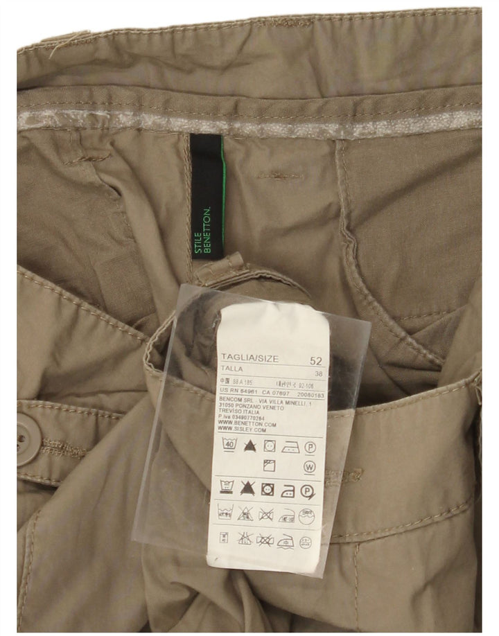 BENETTON Pantalon Cargo Droit Homme IT 52 XL W38 L34 Kaki Coton
