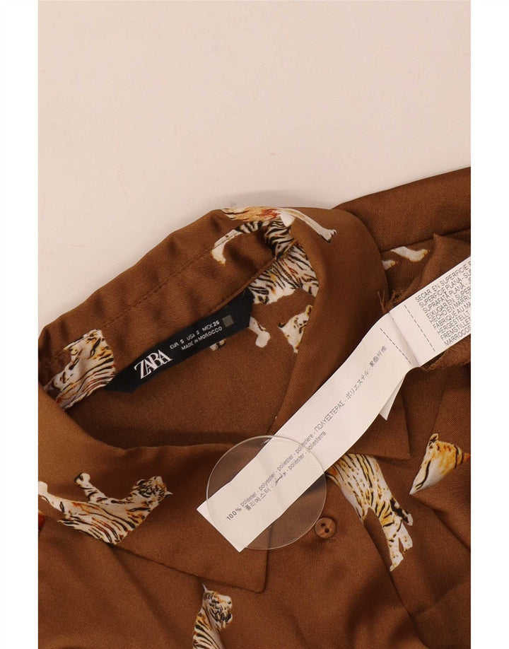Zara Chemisier surdimensionné pour femme UK 10 Petit polyester beige imprimé animal