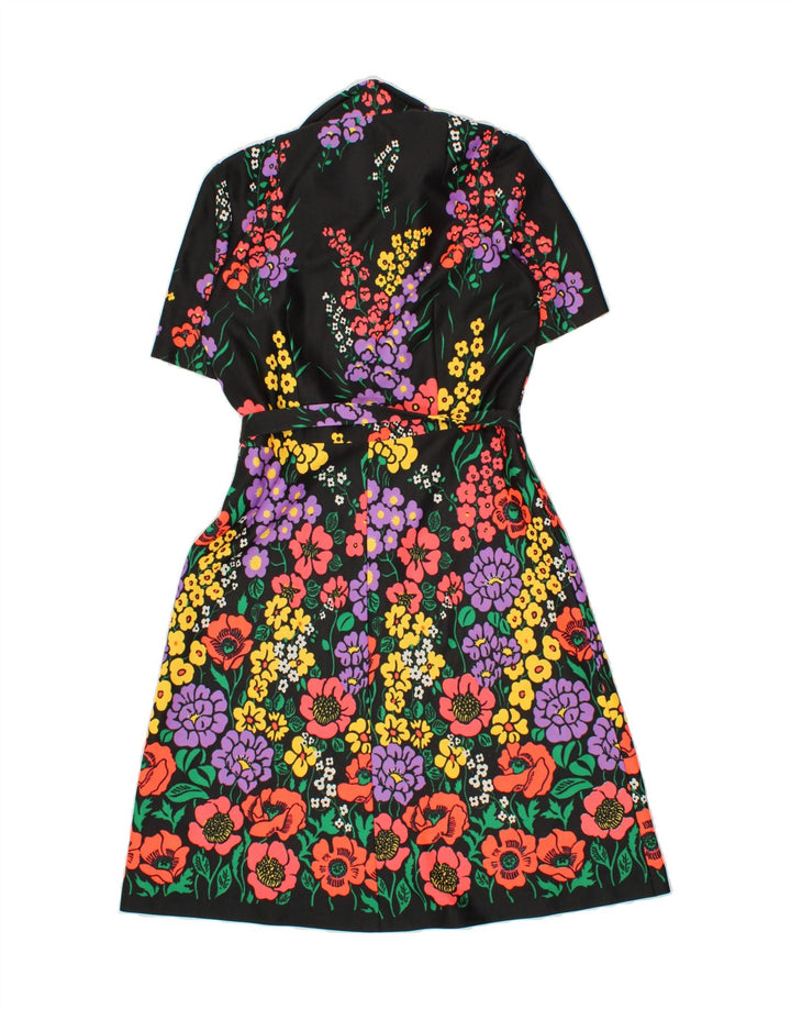 VINTAGE Robe A-Line Femme UK 14 Moyen Noir Floral