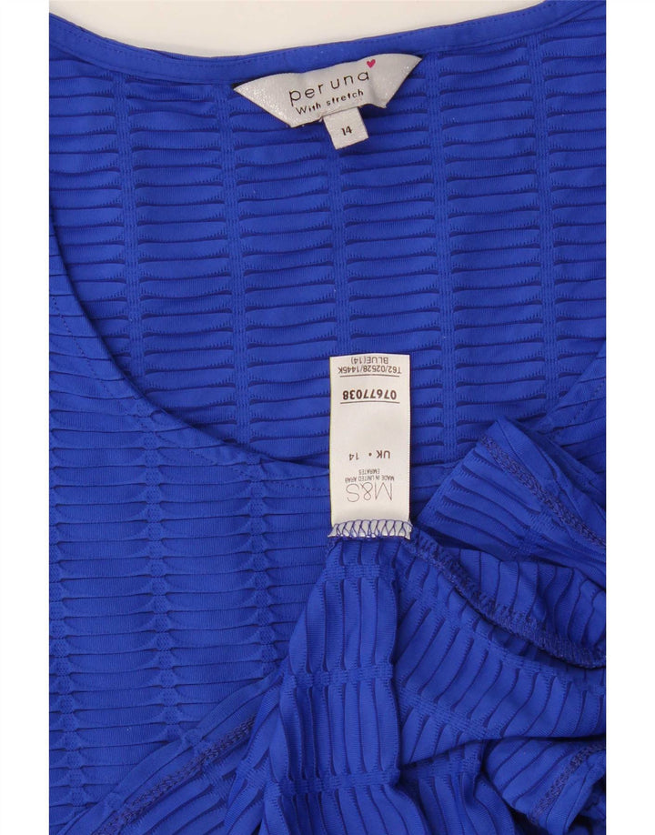 Marks & Spencer Femme Per Una Top Manches 3/4 UK 14 Bleu Moyen Polyamide