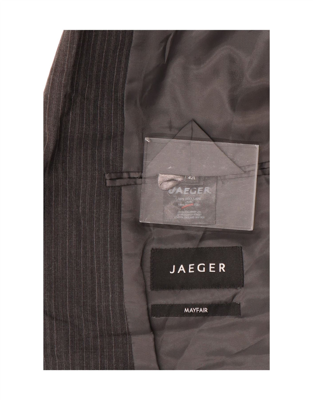 Jaeger Veste blazer à 2 boutons pour homme UK 42 XL en laine à fines rayures grises