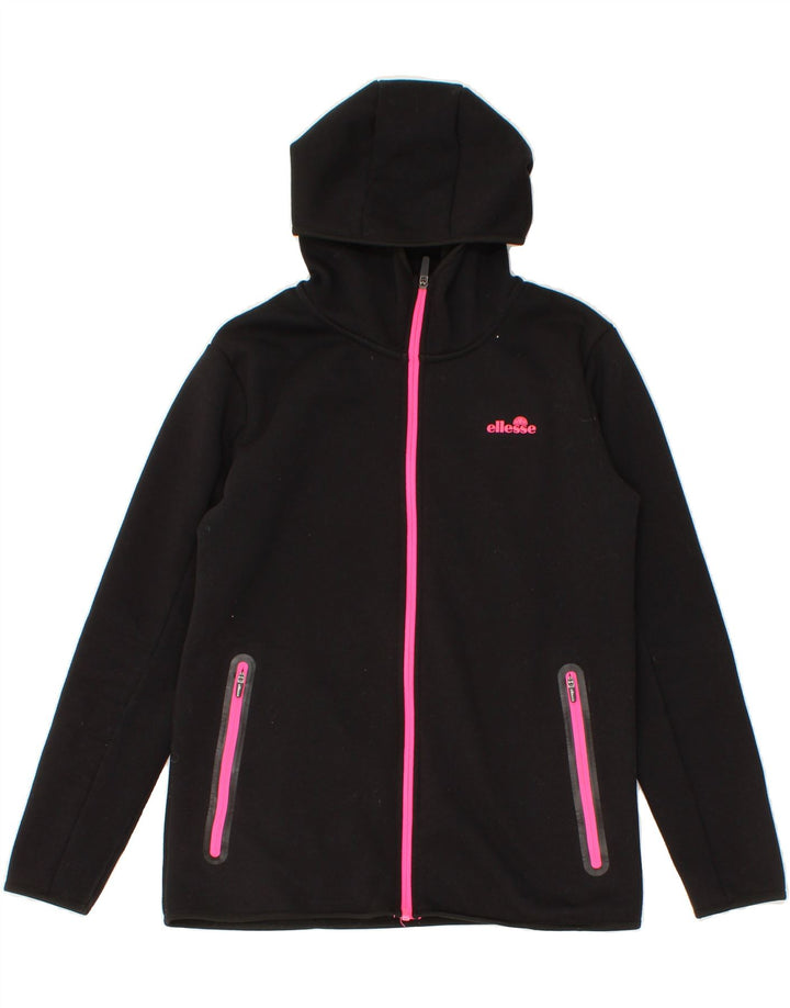 ELLESSE Womens Zip Hoodie Sweater UK 14 Medium Black Polyester Vintage Ellesse and Second-Hand Ellesse from Messina Hembry 