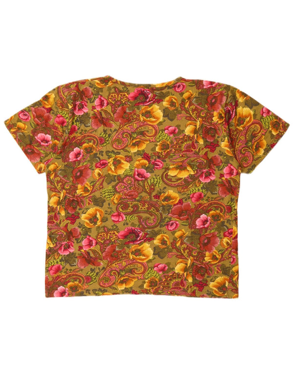 vintage Womens T-Shirt Top UK 16 Grand Floral Multicolore