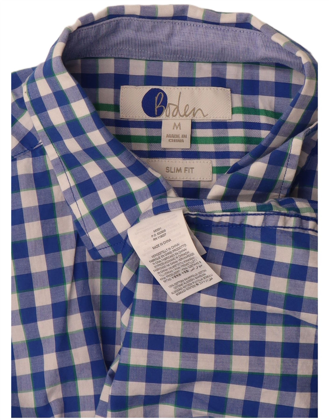 BODEN Chemise Slim Fit Homme Bleu Moyen Vichy Coton