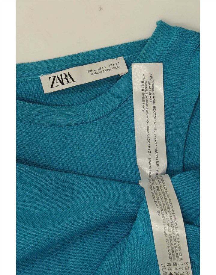 Zara Womens Crop Vest Top UK 14 Large Bleu Viscose