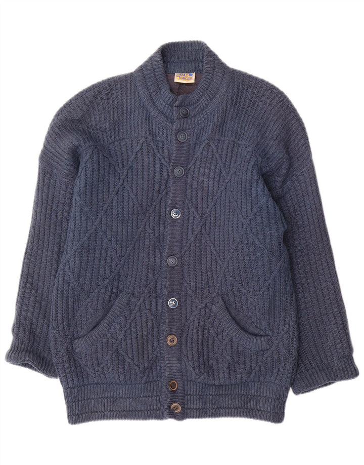 VINTAGE Pull Cardigan Homme Laine Bleu Marine Moyen