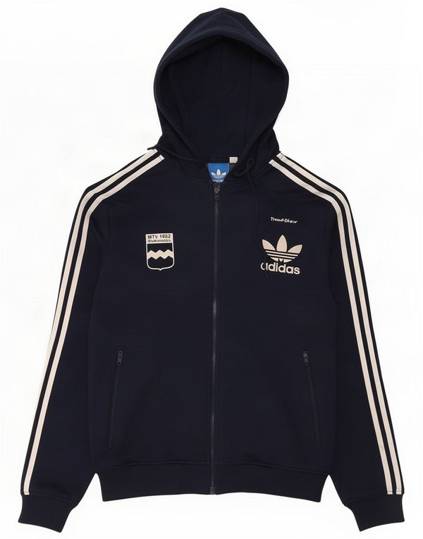 Adidas Pull à capuche zippé graphique pour homme Grand coton bleu marine