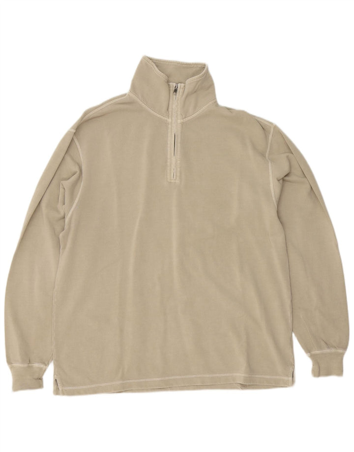 Lands End Sweat-shirt coupe classique à col zippé pour homme UK 38/40 Beige moyen