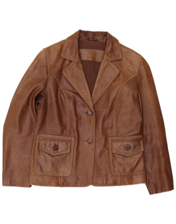 C & A Veste blazer en cuir à 2 boutons pour femme IT 44 Marron moyen