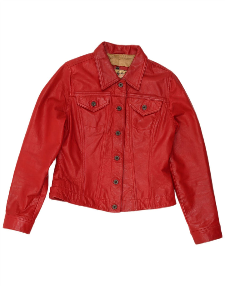 Stradivarius Veste en cuir femme UK 44 Grand cuir rouge