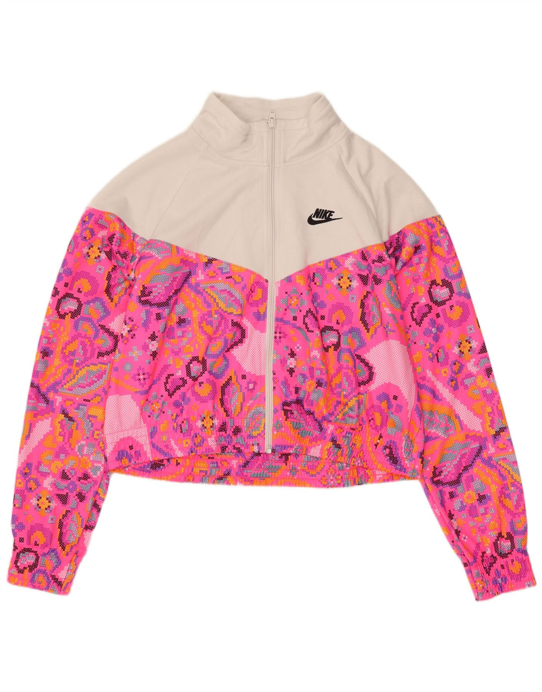Nike Femme Crop Survêtement Top Veste UK 16 Grand Rose Géométrique Polyester
