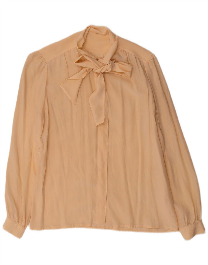 vintage Femme Front Tie Shirt Blouse IT 42 Soie Jaune Moyenne