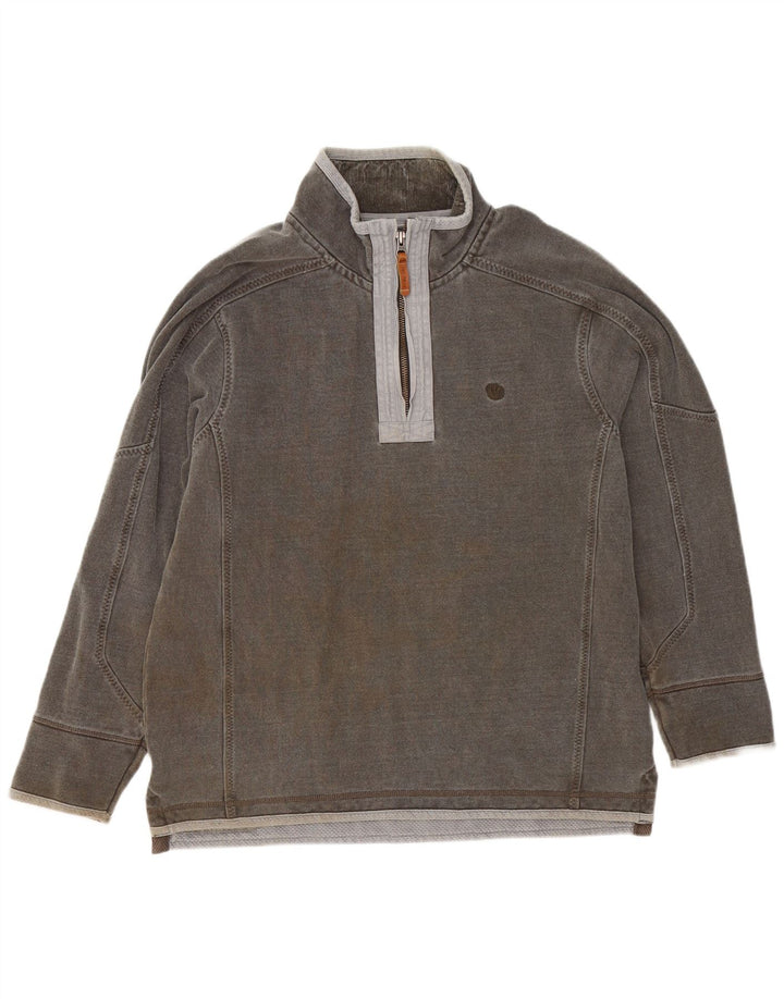 Fat Face Sweat-shirt à col zippé pour homme en coton gris Taille L