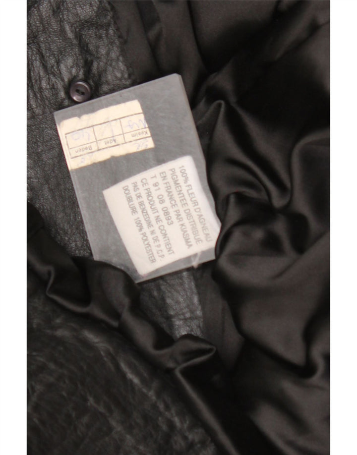 VINTAGE Manteau en cuir surdimensionné pour femme IT 40 Petit cuir noir