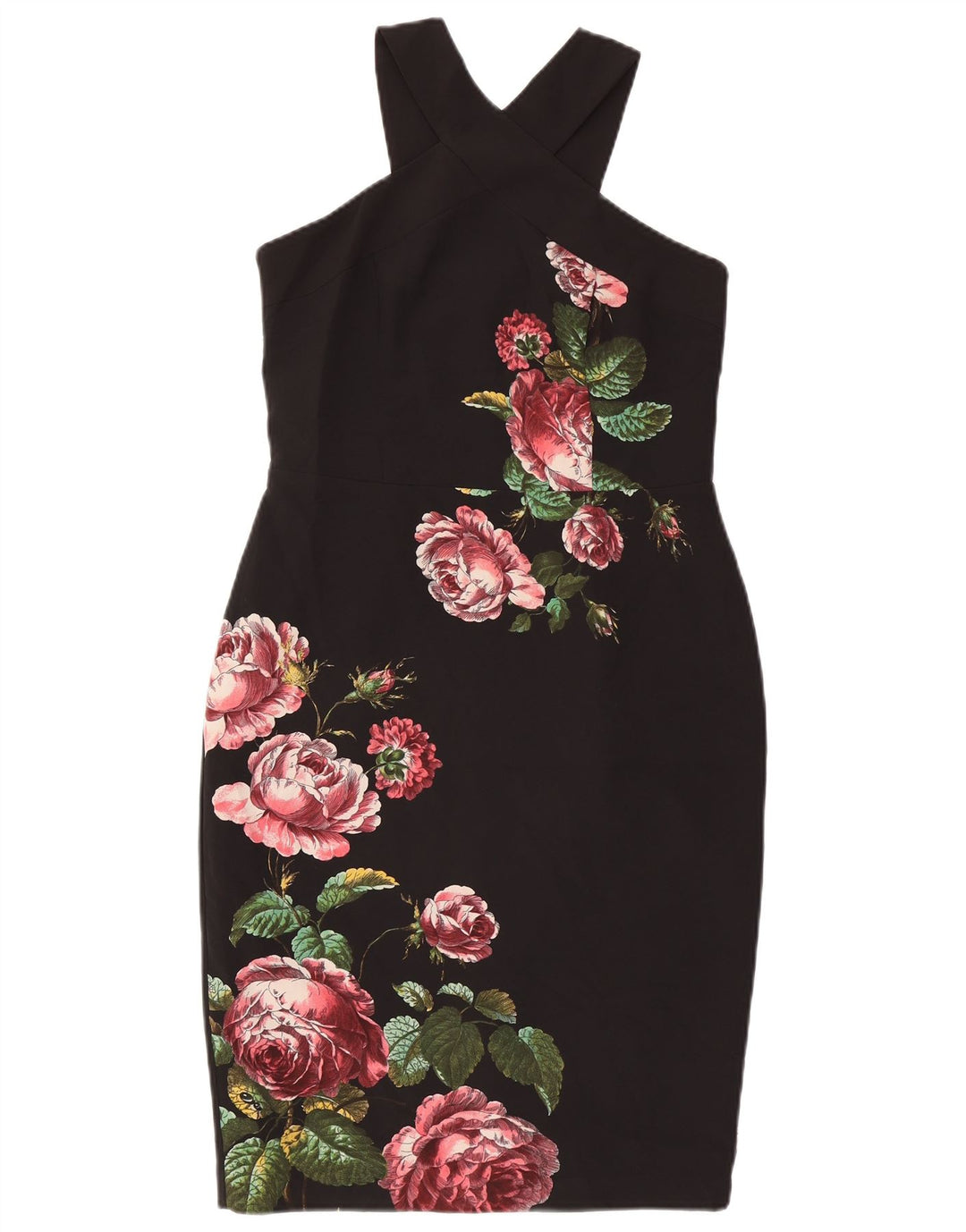 Oasis Robe Licou Femme UK 12 Moyen Noir Floral Polyester