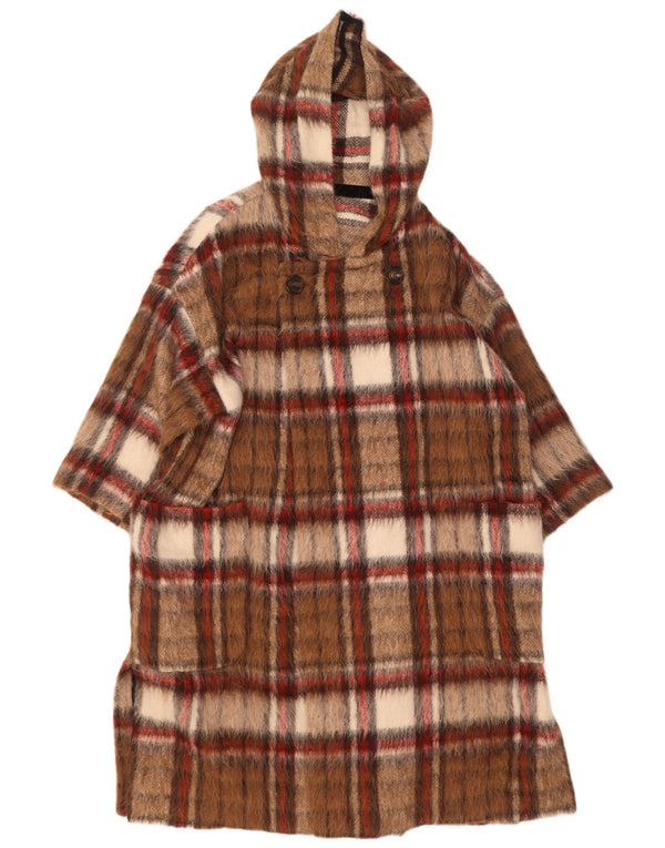 vintage Femmes 3/4 Manches Double Breasted Coat UK 16 Grand Plaid Brun