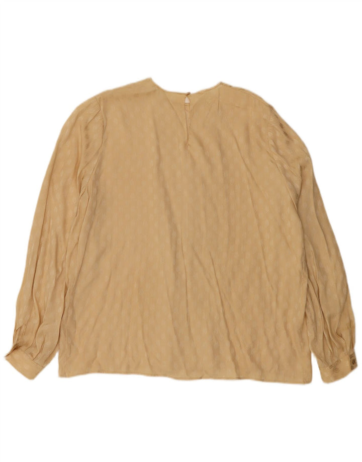 vintage Femmes Motif Abstrait Blouse À Manches Longues Top UK 18 XL Beige