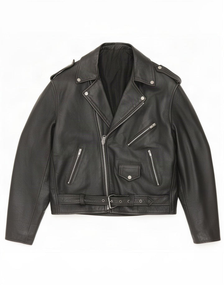 veste biker homme vintage UK 38 cuir noir moyen