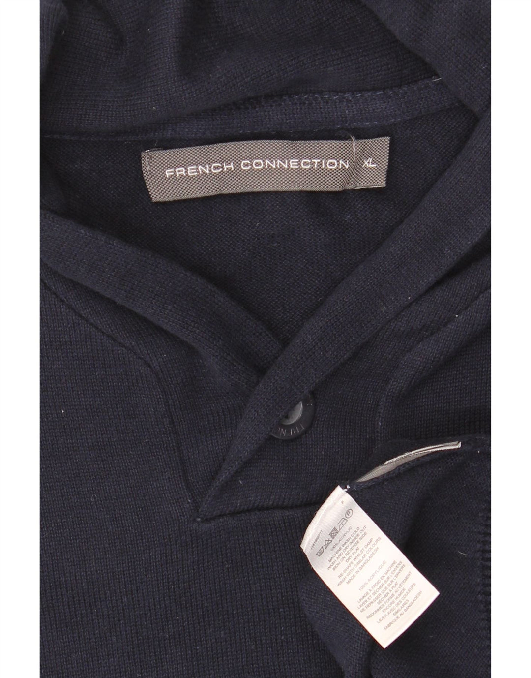 FRENCH CONNECTION Pull Col Châle Homme XL Bleu Marine Acrylique
