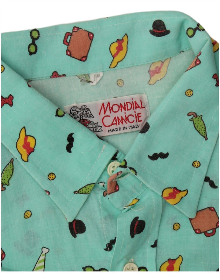 vintage Womens Abstract Pattern Chemise à manches courtes UK 12 Vert moyen