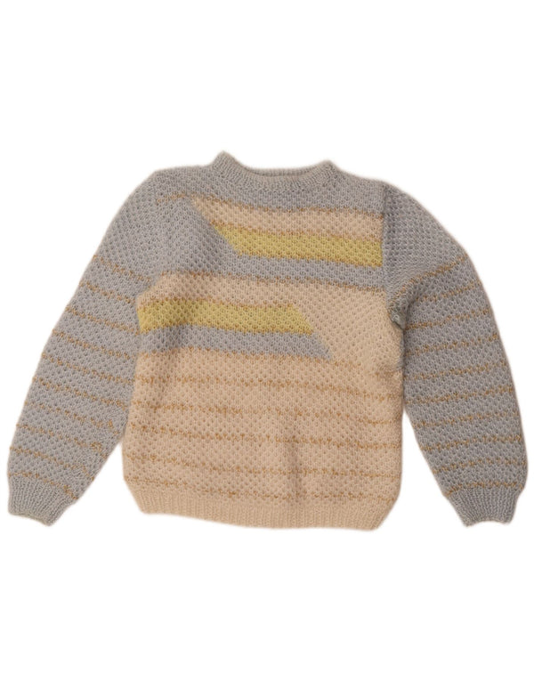 vintage Womens Crew Neck Jumper Pull UK 16 Grand Colorblock Bleu