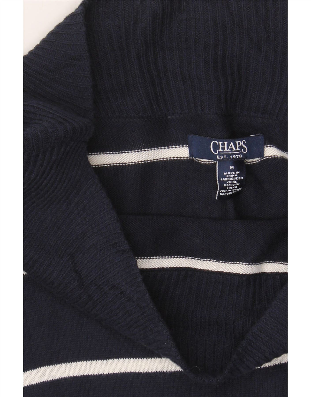CHAPS Womens Boat Neck Jumper Sweater UK 14 Medium Navy Blue Striped Vintage Chaps and Second-Hand Chaps from Messina Hembry 