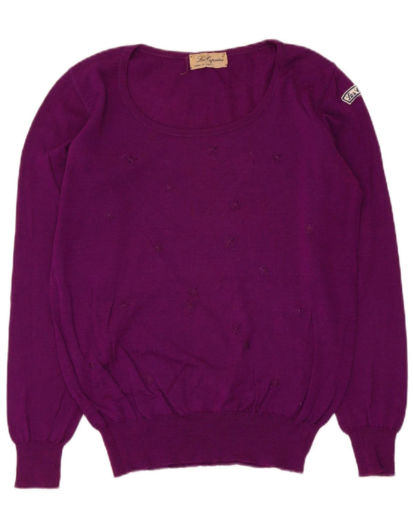 Les Copains Pull col bateau pour femme UK 12 Laine florale violet moyen