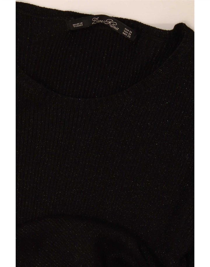 Zara Femme Top Manches Longues UK 12 Moyen Noir Moucheté