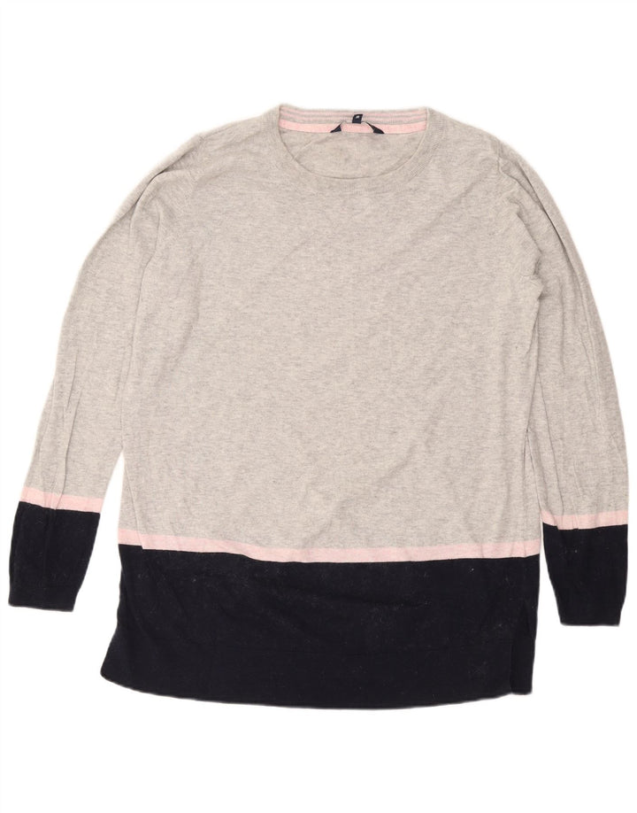 CREW CLOTHING Pull à col rond pour femme UK 16 Large Gris Colorblock