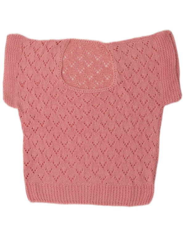 vintage Femmes Manches Courtes Col Bateau Pull Pull UK 16 Grand Rose